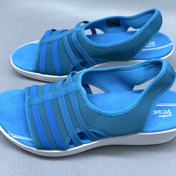 Womens Easy Spirit Sandals Blue Stretchy Sling Back Wedge Misty Day Sz 8.5 Wide - Picture 4 of 9